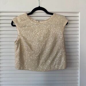 Jenny Yoo Kaity Sequin Crop Top, Cream, Size S